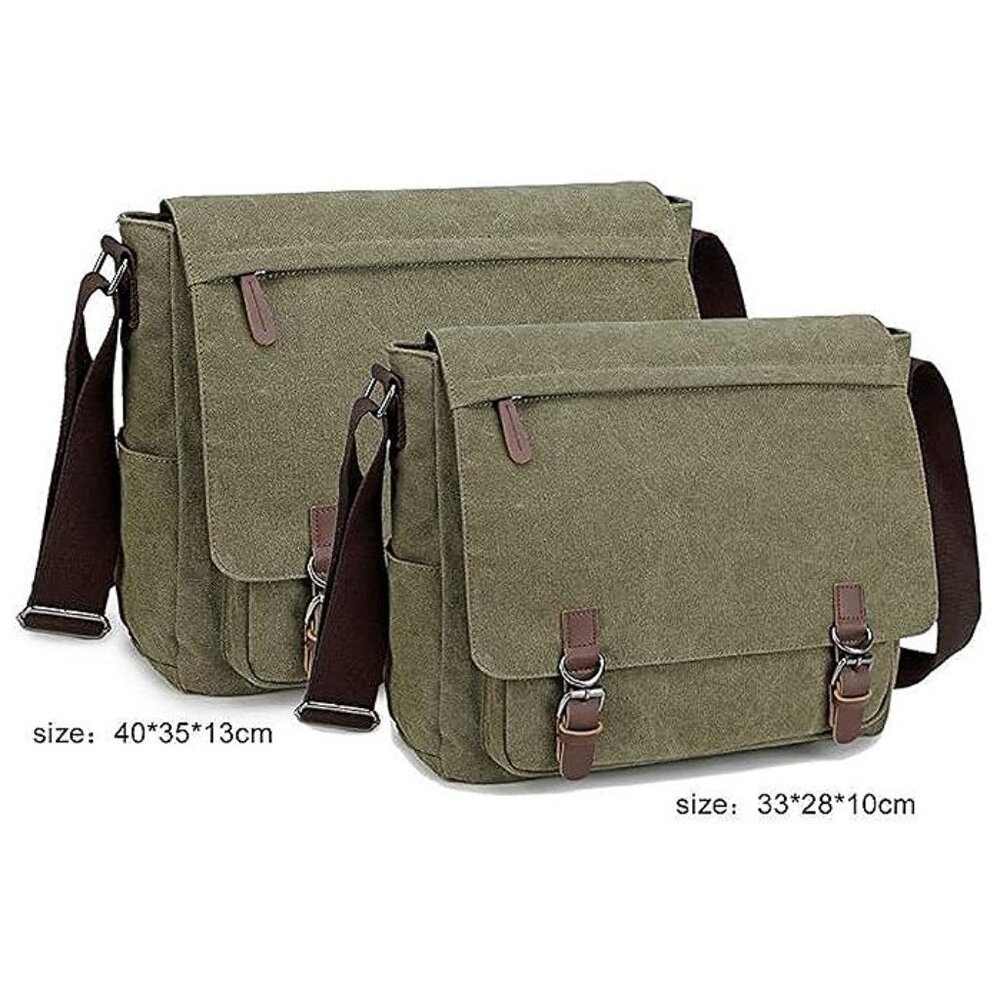 Messenger Bag for Men Retro, Canvas Satchel casual Briefcases Green15 - Picture 2 of 9